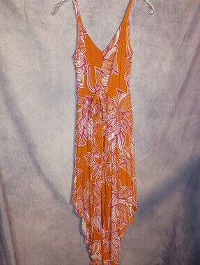 Ivy Street Orange Pink Floral Handkerchief Hem Maxi Romper Jumpsuit